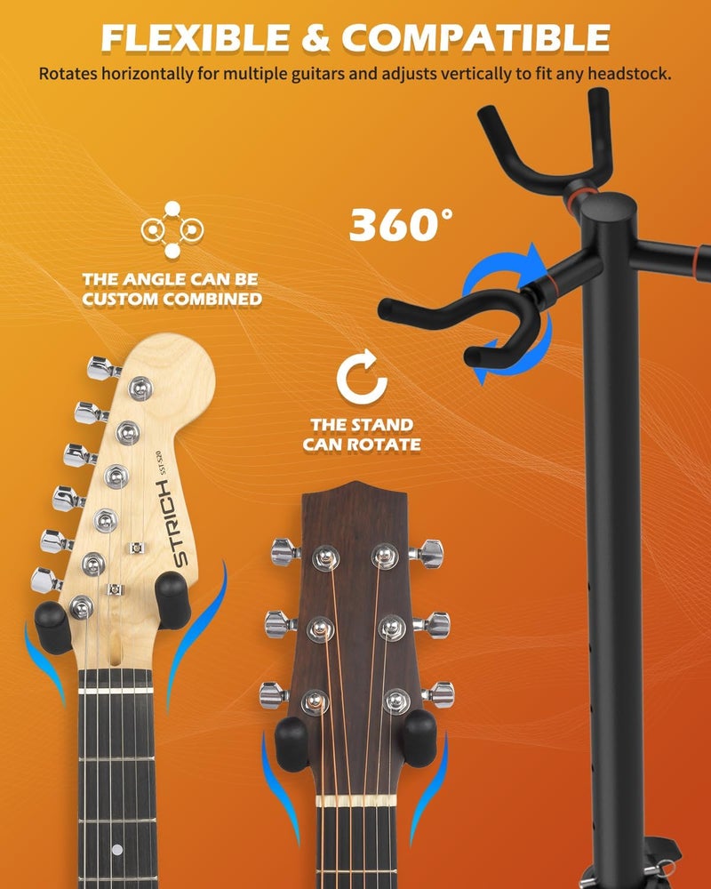 STRICH Guitar Stands Floor, 3 Adjustable Guitar Stand Holder, Heavy Duty 3 Guitar Stand for Acoustic Electric Guitars Bass Banjos, Folding Multi Guitar Stands 3-Holder, FH-S3 Black - Image 2